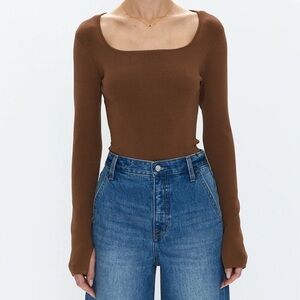 Pistola Jenny brown square neck long sleeve bodysuit